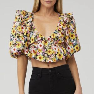 For Love And Lemons Glenn Ruffled Crop Top XS
